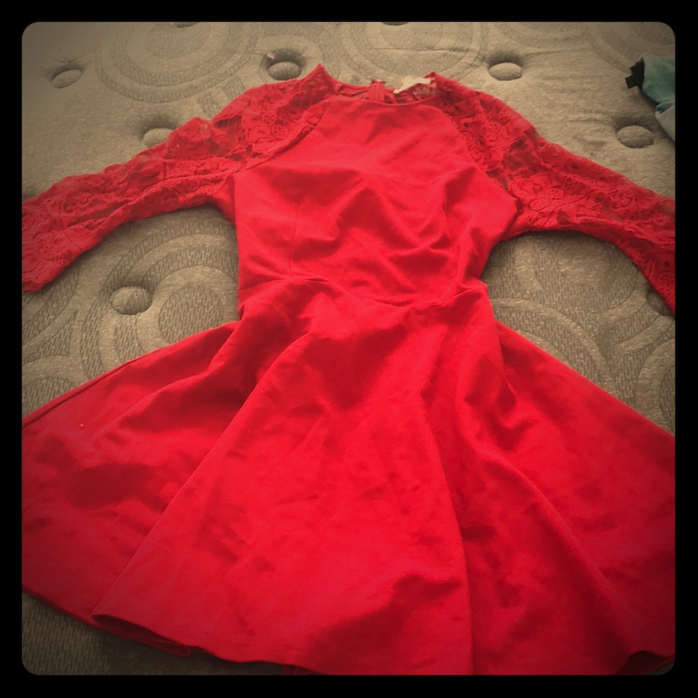 Elegant bell shaped hot red midi dress